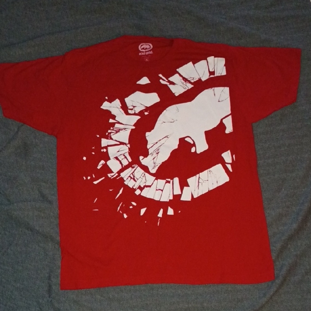 Ecko Unlimited Red Tee with White Shatter Hand Graphic
